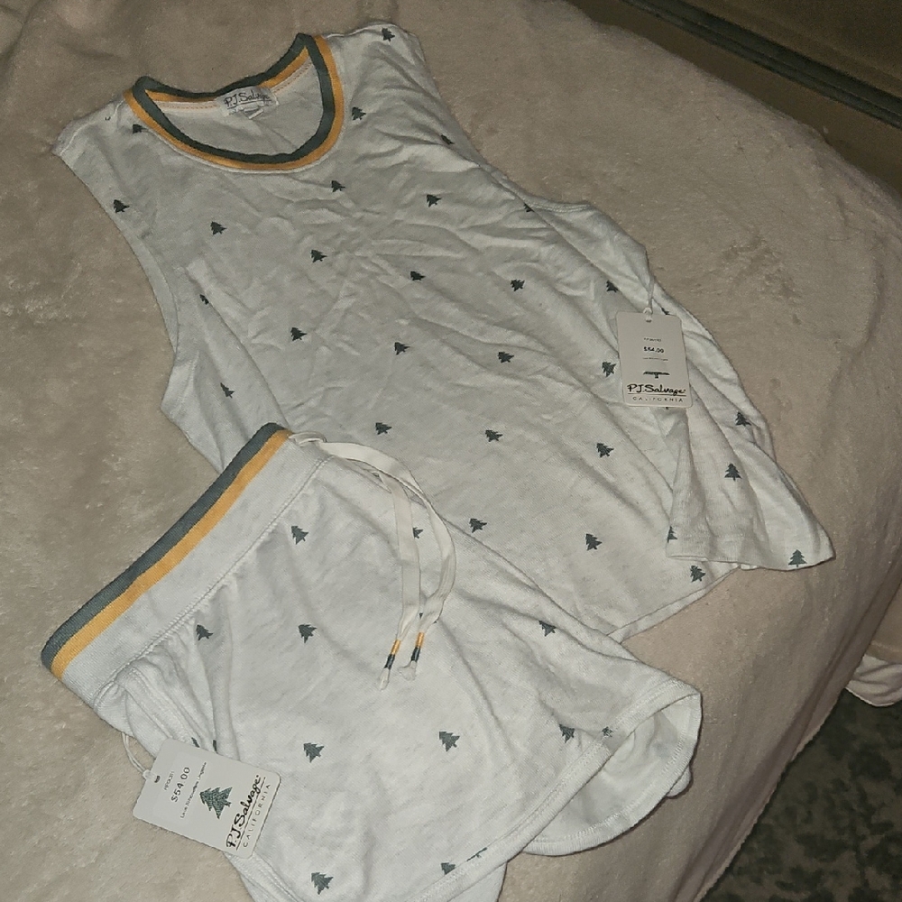 PJ Salvage Gray and White Tree Print Pajama Set